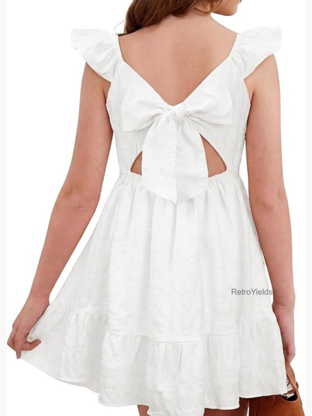Square Neck Ruffle Sleeve Tie Back Smocked Midi Dress